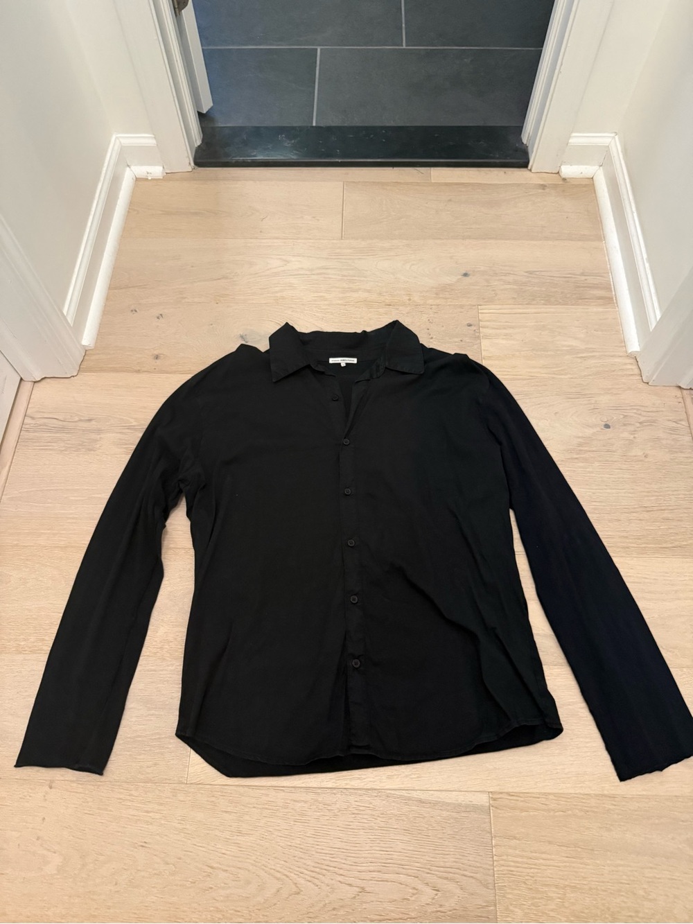 James Perse Men's Black Long-Sleeve Button-Up Shirt Size 3 Large